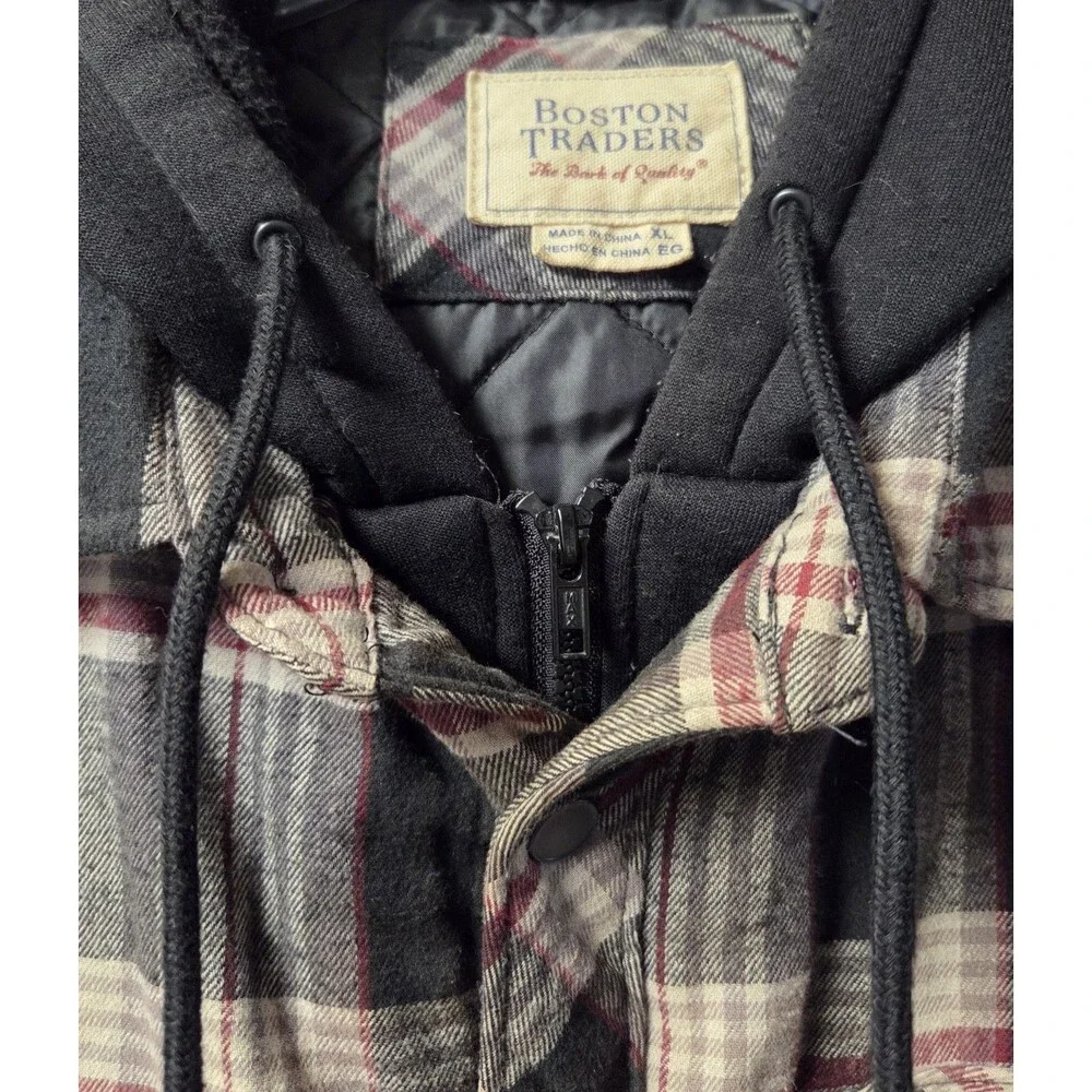Boston Traders Men's XL Hooded Quilted Lined Flannel Jacket Shacket Plaid